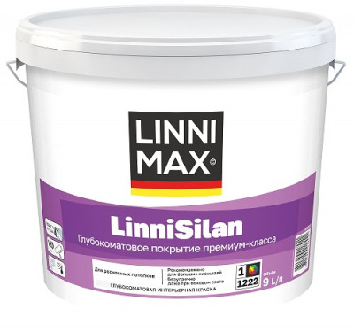 Краска водно-дисперсионная глубокоматовая для внутренних работ LINNIMAX LinniSilan B1 9л 
