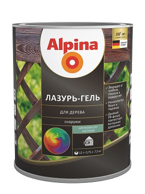Лессирующий антисептик Alpina Лазурь-гель для дерева шелковисто-матовый, колеруемый , 0,75 л