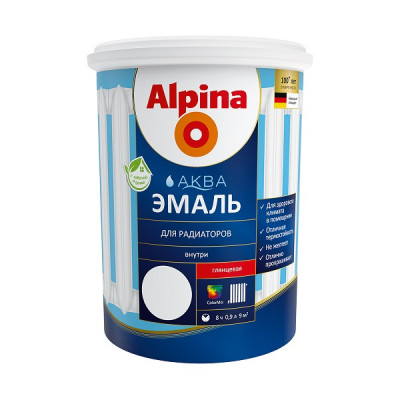 Эмаль акриловая (АК) Alpina Аква Эмаль для радиаторов, глянцевая, белая, 0.9 л