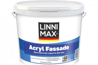 Краска водно-дисперсионная LINNIMAX Acryl Fassade для наружных работ База 1, 10 л 948105556