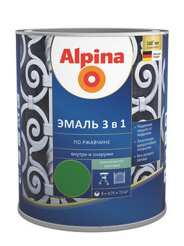 Грунт-эмаль алкидноуретановая (АУ) Alpina 3 в 1 по ржавчине, полуматовая, 0,75л